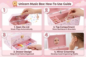 Caja <span class=keywords><strong>de</strong></span> Música <span class=keywords><strong>de</strong></span> Joyería con Forma <span class=keywords><strong>de</strong></span> Unicornio Rosa <span class=keywords><strong>de</strong></span> 7 Pulgadas <span class=keywords><strong>para</strong></span> Niñas Pequeñas, Organizador <span class=keywords><strong>de</strong></span> Joyería Musical Giratorio con Espejo y Cajón - Product Image 4