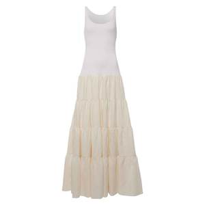 Fabricantes de ropa Personalizados Primavera Verano Otoño Casual Blanco Cuello redondo Sin mangas Plisado Escalonado <span class=keywords><strong>Pozas</strong></span> Vestido de lino escalonado - Product Image 5