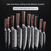 Couteau de chef polyvalent de style américain à motif Damas, manche en bois coloré, surface miroir, pour trancher en cuisine
