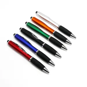 Hot Sale Promoção Presente 3 em 1 Plástico LED Light Up Plastic Ball Pen Laser Engrave Brilhante Logo Plastic Stylus Led Pen