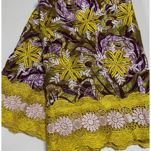 Dentelle de broderie au crochet en cire dorée, Pagne <span class=keywords><strong>Hollandais</strong></span>, Textiles en coton ciré africains originaux - Product Image 2