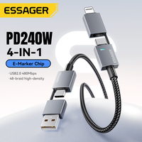 Câble de données USB Type C ESSAGER ES-X80 4 en 1, 1 m, 2 mètres, tressé, multifonction, 5A PD 240W, câble de charge rapide USB-C 4 en 1