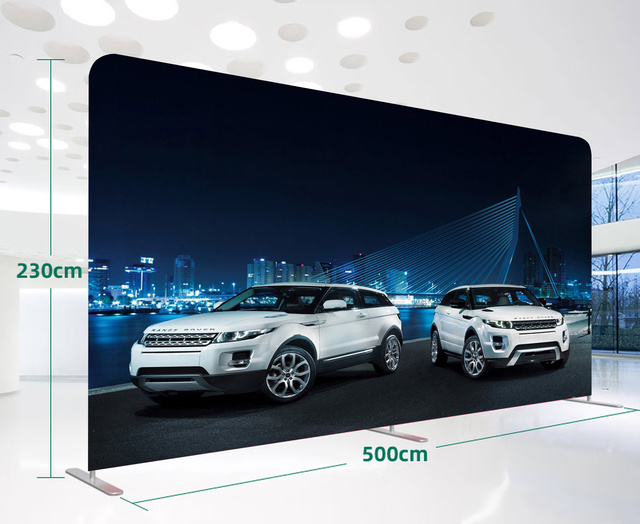 90.55"*196.85" (230x500cm) Custom Double Sided Aluminum Frame Matte Tension Fabric Photo Booth Backdrop for Advertising