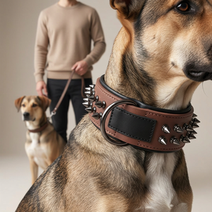 Collare per Cani in Pelle Premium Borchiata, Cuoio Pieno Fiore Imbottito, con Rivetti Color Canna <span class=keywords><strong>di</strong></span> Fucile, per Razze Medie e Grandi - Product Image 1