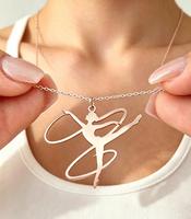 Collier de gymnastique rythmique pour fille en acier inoxydable, plaqué PVD, étanche, pendentif gymnaste, bijoux de sport pour femme, vente en gros