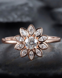 Bague de fiançailles en or rose massif avec diamant de laboratoire rond de 1,00 carat, sertie en clos, pour demande en mariage, mariage, promesse ou anniversaire - Product Image 3