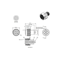 Connecteur en gros d'usine de haute qualité CE RoHS plaqué or, connecteur de style moulage 5 broches M12 prise A-code tasse à souder IP67