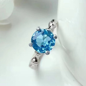SGARIT Joyería de Plata de Ley 925, Joyería de Moda, Topacio Azul Suizo Natural, Anillo Ajustable, Joyería de Plata Hecha a Mano - Product Image 1