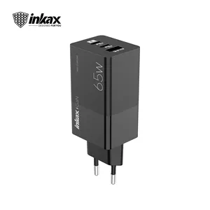 Inkax 2023 Hot Sale Pd 65W Eu Laders Adapter Reis Snelle Oplader Voor Mobiele Telefoon Dual Type C Usb Poorten