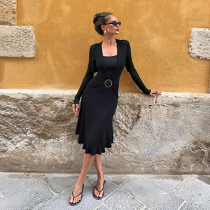 Vestido Midi Elegante para Mujer, de Color Sólido, Elástico, Ajustado, de Manga Larga, con Cintura Natural, Silueta Ajustada, Estilo Casual - Product Image 3