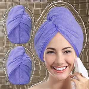 YoulerTex Lot de 2 serviettes turban en microfibre super absorbantes à séchage rapide pour cheveux bouclés longs et mouillés anti-frisottis (Violet) - Product Image 2