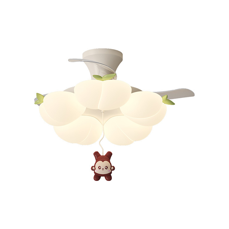 Household Iron Creamy Style Bedroom Children's Room Ceiling Fan Lamp Three-color Dimming Warm Romantic Cartoon Pendant Design