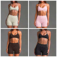Ensembles de sport pour femme à effet ventre plat, col halter en V profond, imprimé à pois, avec shorts de yoga et de fitness à effet push-up des fesses