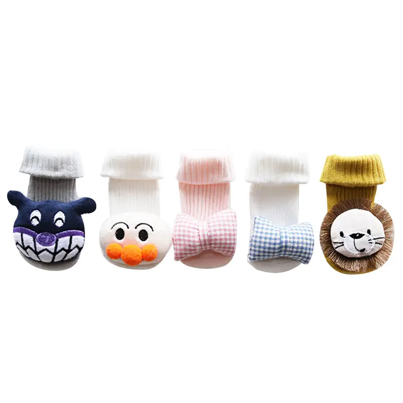 wholesale children cute kids 100% cotton 3D cartoon crew knee high anti slip floor slipper winter warm sock