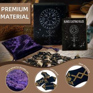 Juego de 25 runas vikingas de madera con libro de guía grabado piedra rúnica rústica <span class=keywords><strong>para</strong></span> <span class=keywords><strong>principiantes</strong></span> en brujería completa con bolsa de terciopelo - Product Image 4