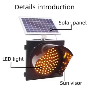Luz de Advertencia de Tráfico LED Ámbar <span class=keywords><strong>Solar</strong></span> de 12V y 300mm, Material PC, Luz Intermitente de Seguridad Vial - Product Image 5