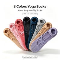 Chaussettes de yoga unies haut de gamme 2026 pour femme, coupe basse, en coton et maille, avec grip en silicone et sangle croisée, pour Pilates et ballet