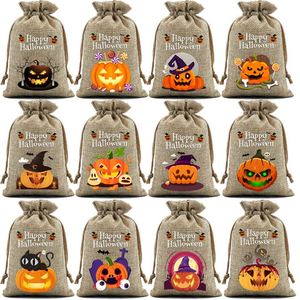 Bolsa de Arpillera para el Día de Todos los Santos, 10x14cm, con Diseño de Calabaza, Bolsa de Lino con Cordón, Varios Usos para Dulces y Chocolates - Product Image 2