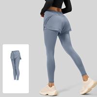 Leggings de yoga extensibles pour femmes, effet galbe fessier, avec poches latérales, design faux deux pièces, pantalon de sport moulant pour la gym et la course à pied