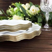 120 Assiettes jetables en plastique écologiques sans BPA, couleur ivoire, bord doré, très résistantes, 60 assiettes à dîner et 60 assiettes à dessert pour les fêtes