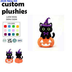 Nouvelle Peluche Personnalisée Chat Noir d'Halloween avec Chapeau de Sorcière OEM ODM, Adorable Peluche Chat Citrouille pour Enfants, Cadeaux de Fêtes - Product Image 1