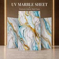Panneau mural en PVC brillant MORLENX Aqua White Gold Agate UV Marble Sheet pour projets d'aménagement de resorts de luxe