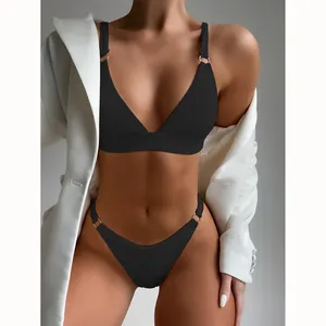 Tambahkan Label Pribadi Grosir Baju Renang Hitam Putih Lihat Melalui Celana Bikini Wanita Thongs Bikini Mikro