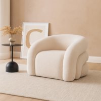 Fauteuil pivotant de style européen en tissu polaire d'agneau ivoire avec dossier en forme de baril incurvé