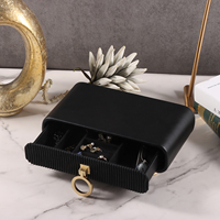 Kotak Perhiasan Mewah Kulit PU Hitam Gagang Emas Tempat Penyimpanan Cincin Anting Kalung Gelang Jam Tangan Kotak Organizer Meja Rias Hadiah