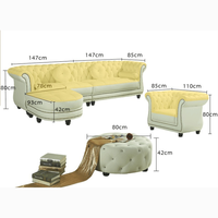 Bestseller Modernes Weißes Echtleder Europäisches Chesterfield Gestepptes L-förmiges Sofa-Set für Wohnzimmer