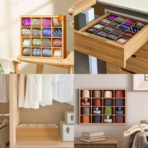 Bamboo Drawer Organizer Closet Divider <strong>Storage</strong> Wall Mounted Bow <strong>Tie</strong> <strong>Box</strong> 16 Compartments <strong>Storage</strong> <strong>Box</strong> Collectibles Display Rack - Product Image 6