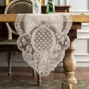 蕾丝桌巾长方形梳妆台围巾，精美刺绣，用于厨房家庭婚礼派对餐饮装饰