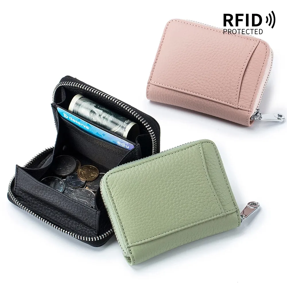 Women Genuine Leather Purses Female Cowhide Wallets Lady Small Coin Pocket Card Holder Mini Money Bag handbags Anti Rfid Wallet