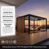 Pergola bioclimatique de luxe avec portes coulissantes en verre, structure en aluminium WPC massif, résistante au vent, haut de gamme, pour balcon, véranda, villa, toute saison