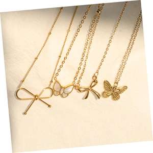 Collar de Moda con Lazo de Mariposa Chapado en Oro de 18k, Collares Personalizados con Lazo de Mariposa para Mujer, Collar de Acero Inoxidable - Product Image 1