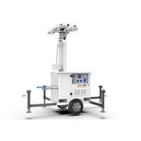 Tour d'éclairage mobile diesel solaire hybride LED ENERGYFIT sur remorque avec indice de protection IP65 pour les situations d'urgence et de sauvetage