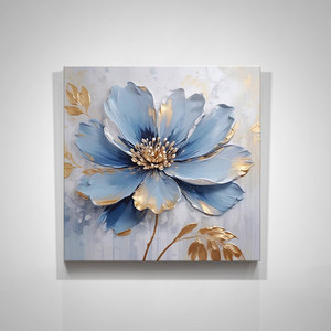 Pintura al óleo floral abstracta, arte de pared enmarcado cuadrado, marco dorado, pintura decorativa hecha a mano para sala de estar, fondo de sofá - Product Image 5