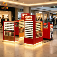 Luxuriöse MDF-Vitrine Freistehender Brillen-Präsentationsstand mit Gehärteten Glasregalen und LED-Beleuchtung für Einkaufszentren