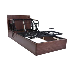 Tecforcare木製電気ベッド、調節可能なベッドベース、電気モーター付き木製ベッドフレームキングサイズ調節可能なスマートベッド