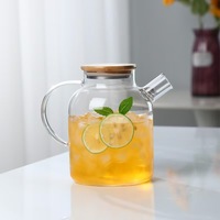 Carafe à eau en verre rond avec couvercle en bois naturel, facile à nettoyer, idéale pour les boissons fraîches au citron et aux fruits, pour une détente quotidienne paisible