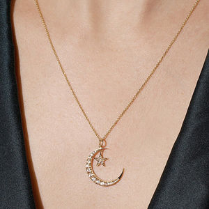 Gemnel Minimaliste Bijoux en or 14k Collier pendentif étoile grande lune en argent sterling 925 - Product Image 2