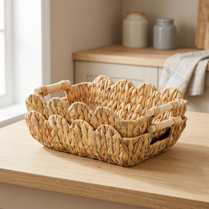 Natural Water Hyacinth <b>Storage</b> <b>Basket</b> <b>Rectangle</b> With Handles Rustic Multi Purpose Nesting <b>Baskets</b> - Product Image 2