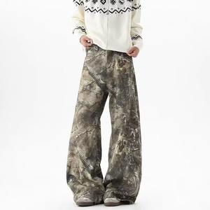 Vente en gros transfrontalière, style rétro américain, léger, camouflage à motifs de branches, broderie de lettres unisexe, coupe droite ample, bas de gamme, streetwear - Product Image 1