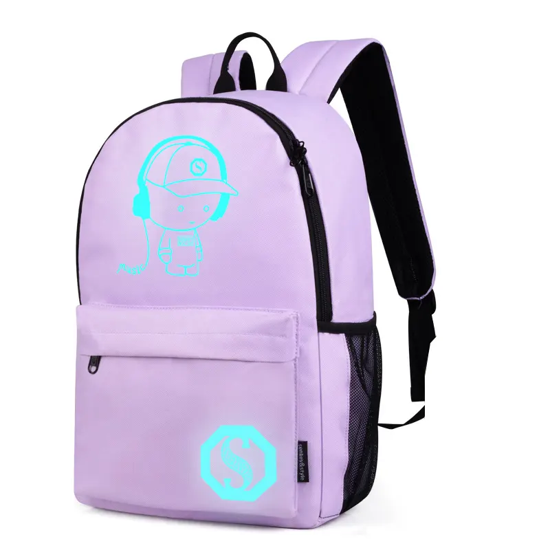 Luminous bag waterproof Print cartoon Noctilucent College teenager girl kids Luminous bags school Backpack