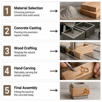 Support de bougie carré en béton de style nordique avec incrustation artistique en bois, centre de table industriel minimaliste pour hôtels et cafés