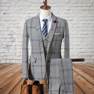 <span class=keywords><strong>Traje</strong></span> de <span class=keywords><strong>3</strong></span> <span class=keywords><strong>Piezas</strong></span> de <span class=keywords><strong>Tweed</strong></span> <span class=keywords><strong>a</strong></span> <span class=keywords><strong>Cuadros</strong></span> Vintage para Hombre, Blazer con Solapa de Muesca, Chaleco y Pantalones, Conjunto Formal para Boda - Product Image 3