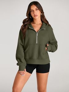 Sudaderas largas con capucha para mujer, con media cremallera, forro polar, tops, pullovers oversize, ropa de moda de invierno 2026 - Product Image 2