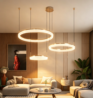 Lustre circulaire moderne de luxe en acrylique - Éclairage LED pour salon, finition dorée, taille moyenne, dimmable, CRI 95, garantie 3 ans