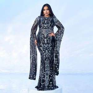 Collo a manica lunga Maxi paillettes Hijab arabo <span class=keywords><strong>Istanbul</strong></span> marocchino turco Dubai musulmani modesti abiti da sera da donna - Product Image 3