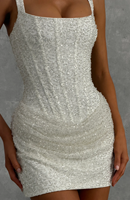 Robe Courte Blanche de Luxe Élégante et Tendance avec Paillettes, Sexy, Style Corset, Dos Lacé, Moulante, pour Soirée de Bal et Anniversaire
